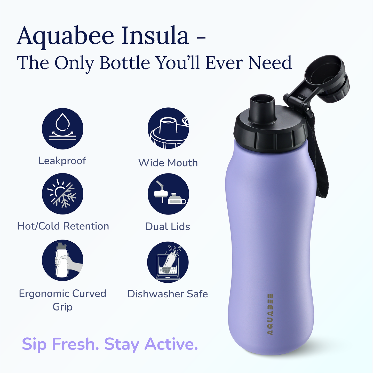 Aquabee Insula Stainless Steel Water Bottle with Double-Wall Vacuum Insulated
